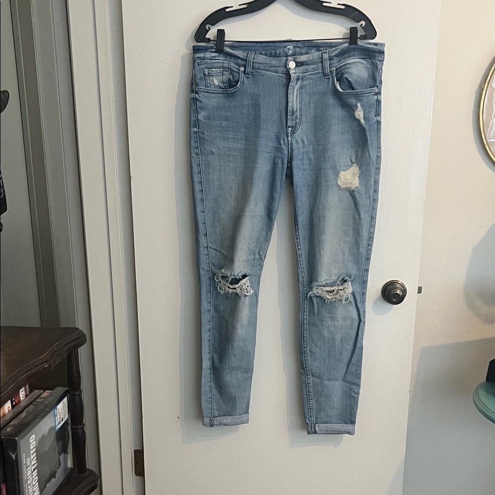 7 For All Mankind Light Blue Distressed Skinny Jeans